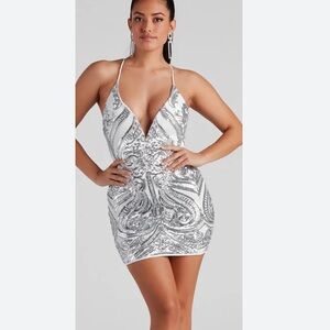 Windsor White Mini Dress with Silver Sequin Detail
